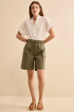 Bermuda Cargo in Tela con Coulisse - VERDE MILITARE