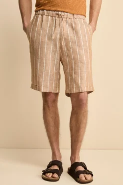 Bermuda in Lino con Coulisse - MARRONE RIGATO