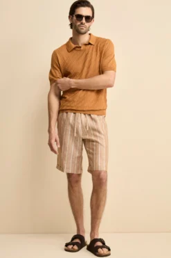 Bermuda in Lino con Coulisse - MARRONE RIGATO