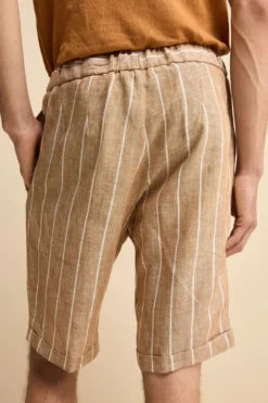 Bermuda in Lino con Coulisse - MARRONE RIGATO