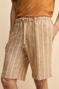 Bermuda in Lino con Coulisse - MARRONE RIGATO