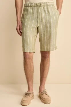 Bermuda in Lino con Coulisse - VERDE RIGATO