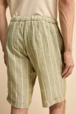 Bermuda in Lino con Coulisse - VERDE RIGATO
