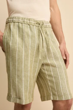 Bermuda in Lino con Coulisse - VERDE RIGATO
