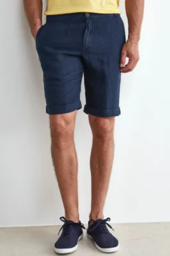 Bermuda in Lino con Risvolto - BLU NOTTE