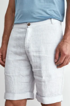 Bermuda in Lino con Risvolto - GHIACCIO