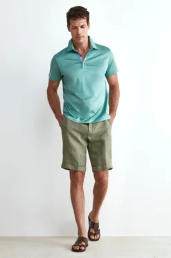 Bermuda in Lino con Risvolto - VERDE MILITARE