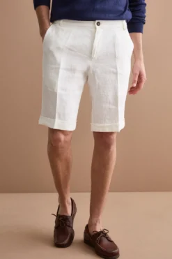 Bermuda Uomo in Lino Regular Fit con Risvolto - PANNA