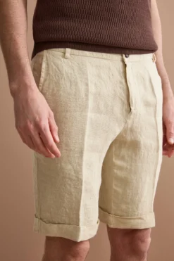 Bermuda Uomo in Lino Regular Fit con Risvolto - SABBIA