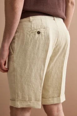 Bermuda Uomo in Lino Regular Fit con Risvolto - SABBIA
