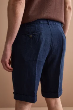 Bermuda Uomo in Lino Regular Fit con Risvolto - BLU