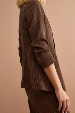 Blazer Cady Doppiopetto Gessato con Revers Punto Lancia - MARRONE GESSATO