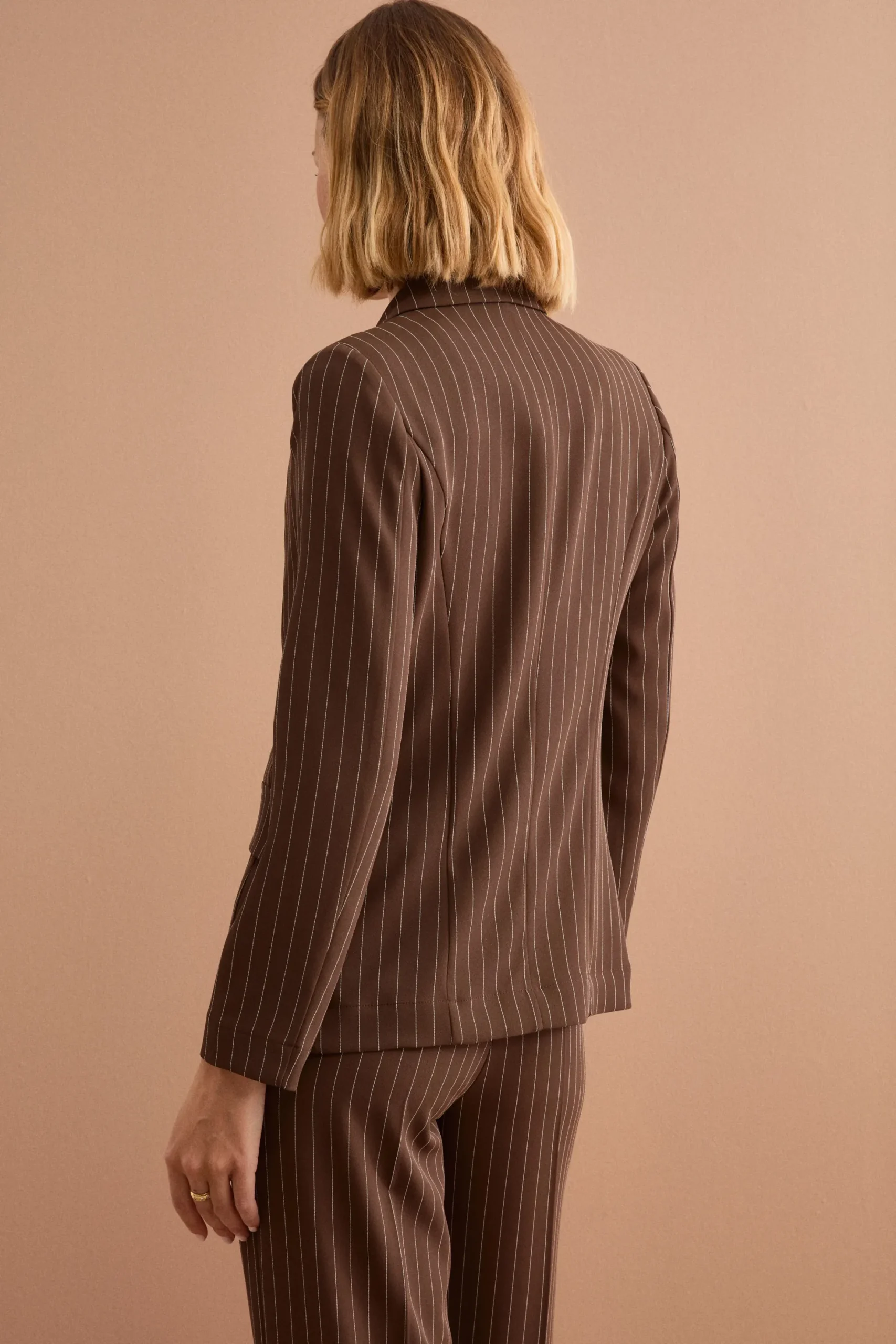 Blazer Cady Doppiopetto Gessato con Revers Punto Lancia - MARRONE GESSATO