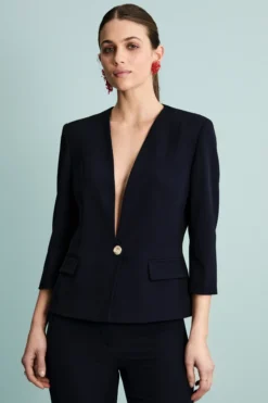Blazer Elegante con Scollo Ampio - BLU