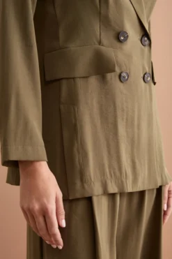 Blazer Lungo Doppiopetto con Revers - VERDE MILITARE