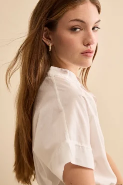 Blusa Boxy in Cotone con Bottoni - PANNA