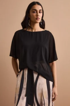 Blusa Cerimonia in Georgette con Fiocco - NERO