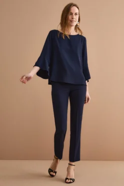Blusa da Cerimonia Over in Cady con Manica a Spirale - BLU