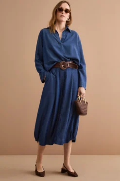 Blusa Denim Over con Colletto a Camicia - DENIM