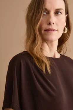 Blusa Elegante in Jersey Crêpe - CIOCCOLATO