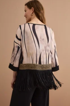 Blusa in Fantasia Jacquard con Passamaneria e Frange - FANT. ORO