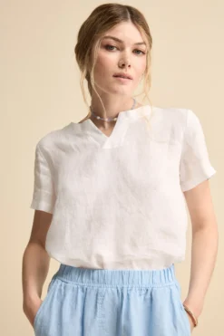 Blusa Morbida Girocollo in Lino - BIANCO