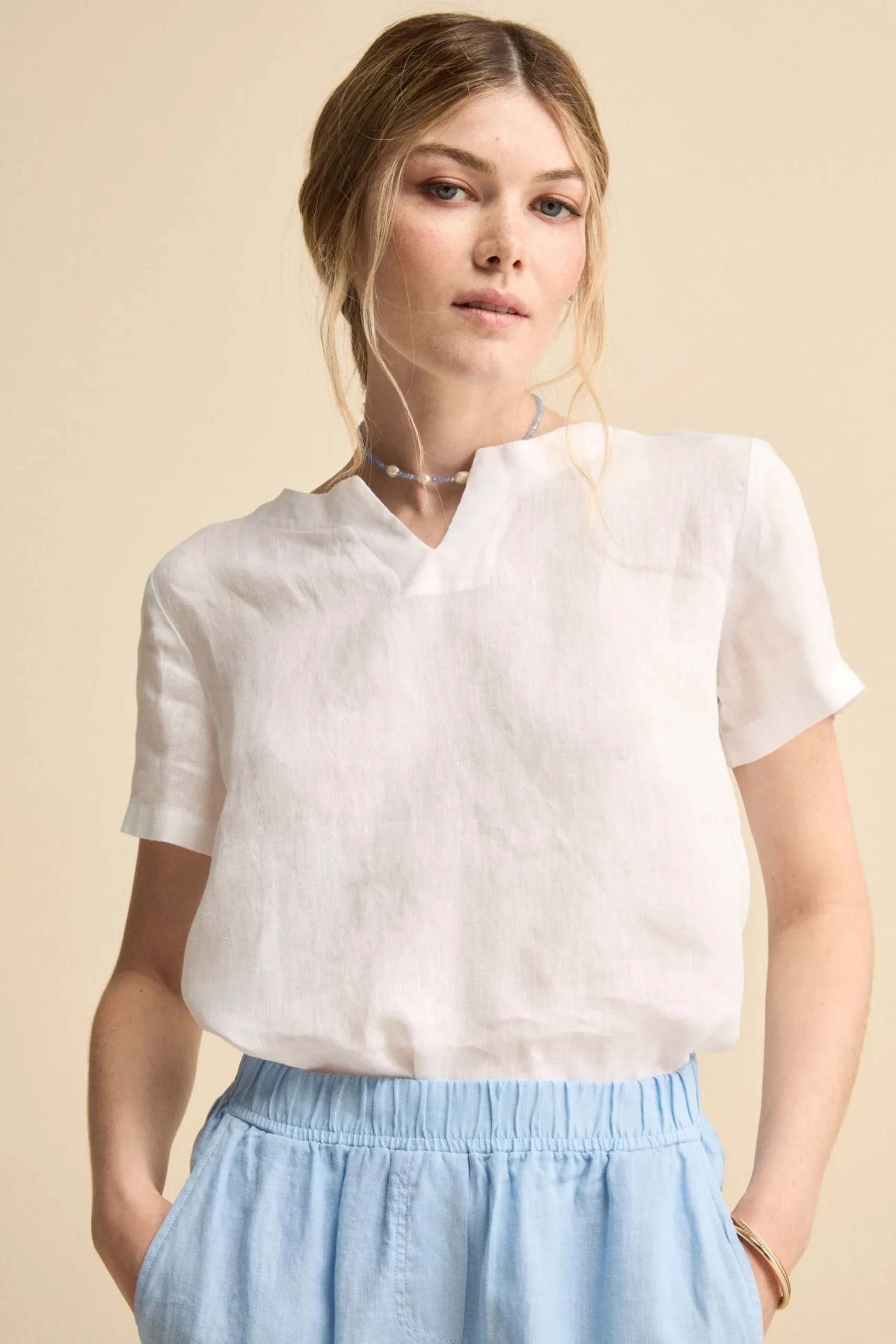 Blusa Morbida Girocollo in Lino - BIANCO