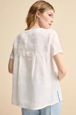 Blusa Morbida Girocollo in Lino - BIANCO