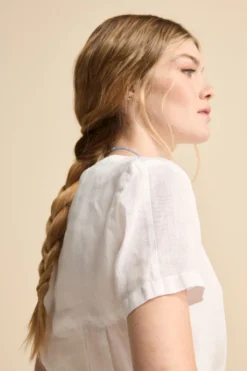 Blusa Morbida Girocollo in Lino - BIANCO
