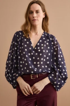 Blusa Over a Pois con Scollo a V - FANT. BLU