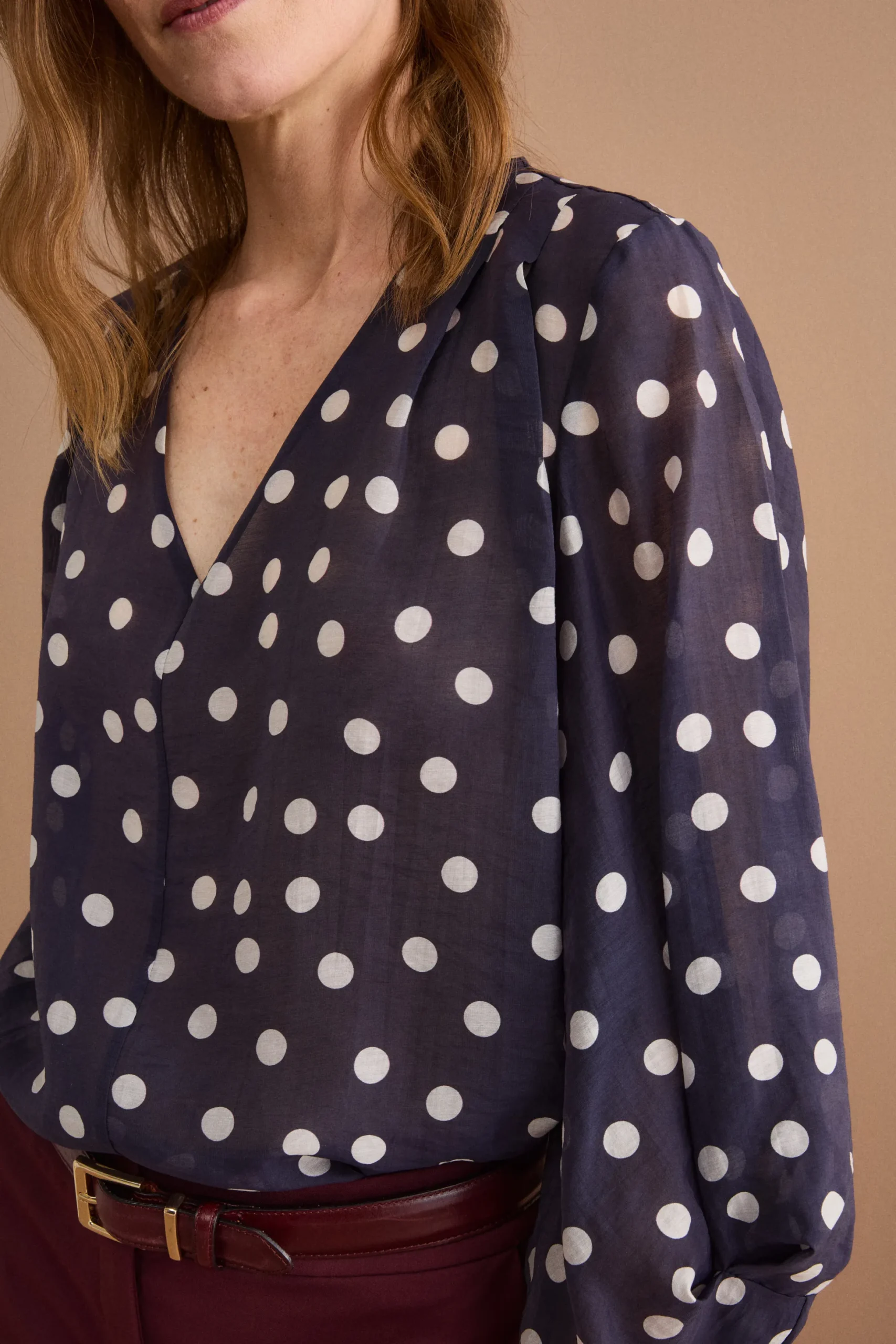 Blusa Over a Pois con Scollo a V - FANT. BLU