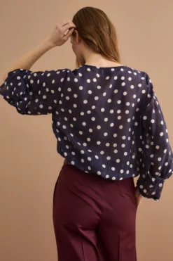 Blusa Over a Pois con Scollo a V - FANT. BLU