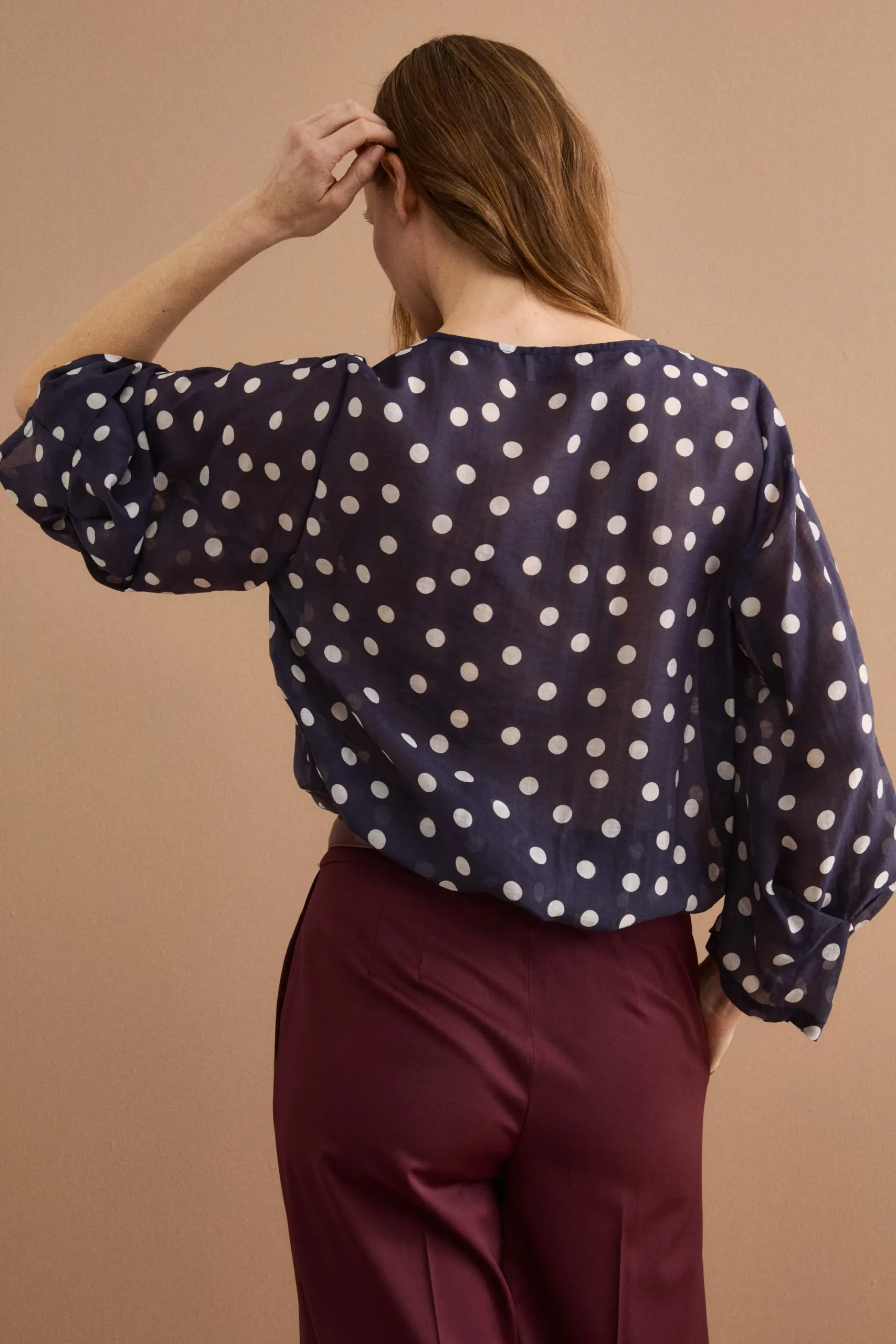 Blusa Over a Pois con Scollo a V - FANT. BLU