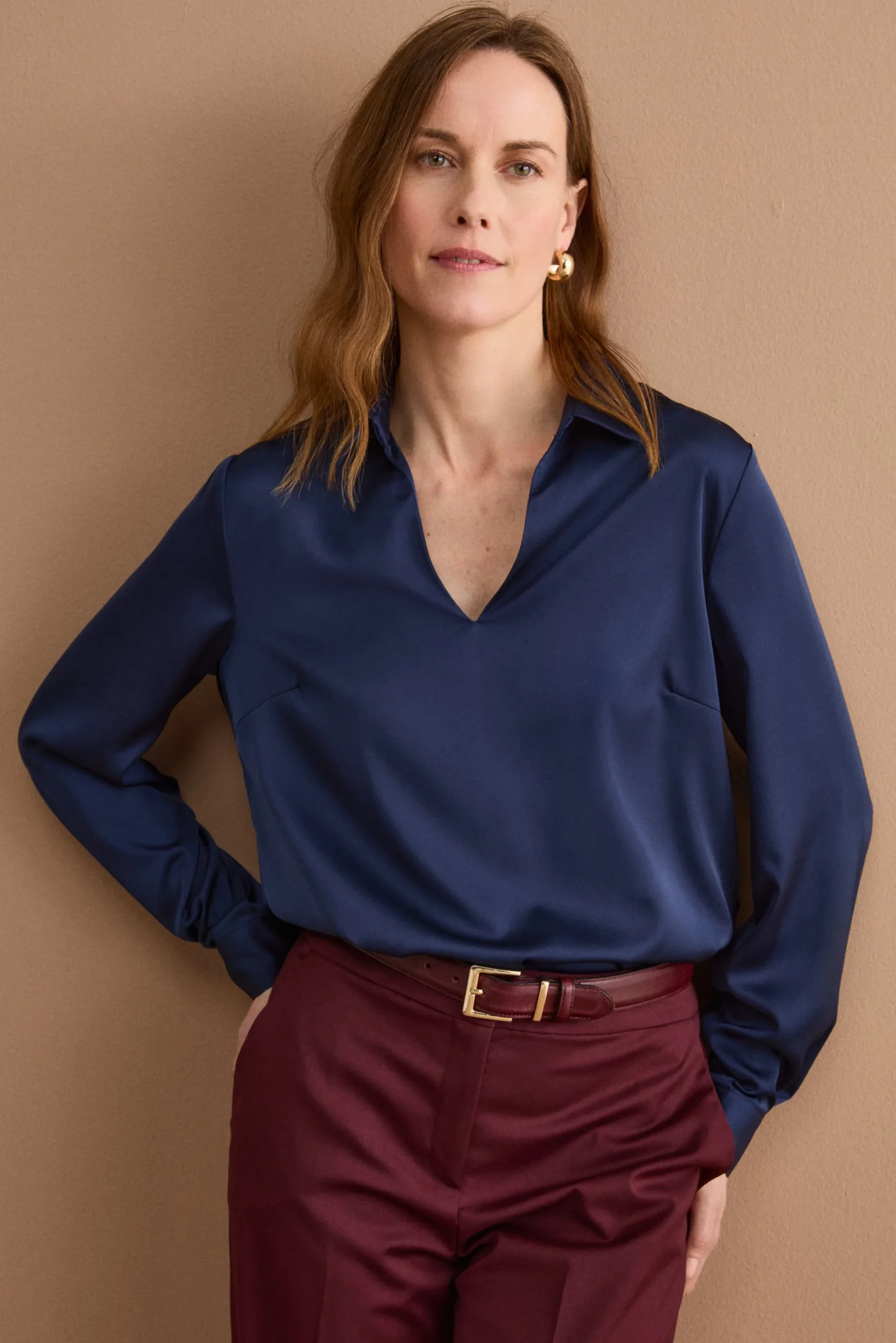 Blusa Over Elegante con Collo a Camicia - BLU