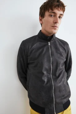 Bomber di pelle uomo - NERO