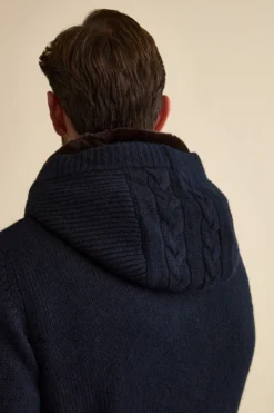 Bomber in Cashmere con Cappuccio e Pelliccia - BLU