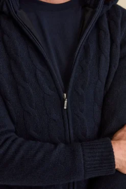 Bomber in Cashmere con Cappuccio e Pelliccia - BLU