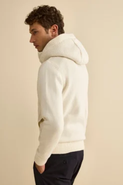 Bomber in Cashmere con Cappuccio e Pelliccia - BIANCO