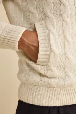 Bomber in Cashmere con Cappuccio e Pelliccia - BIANCO