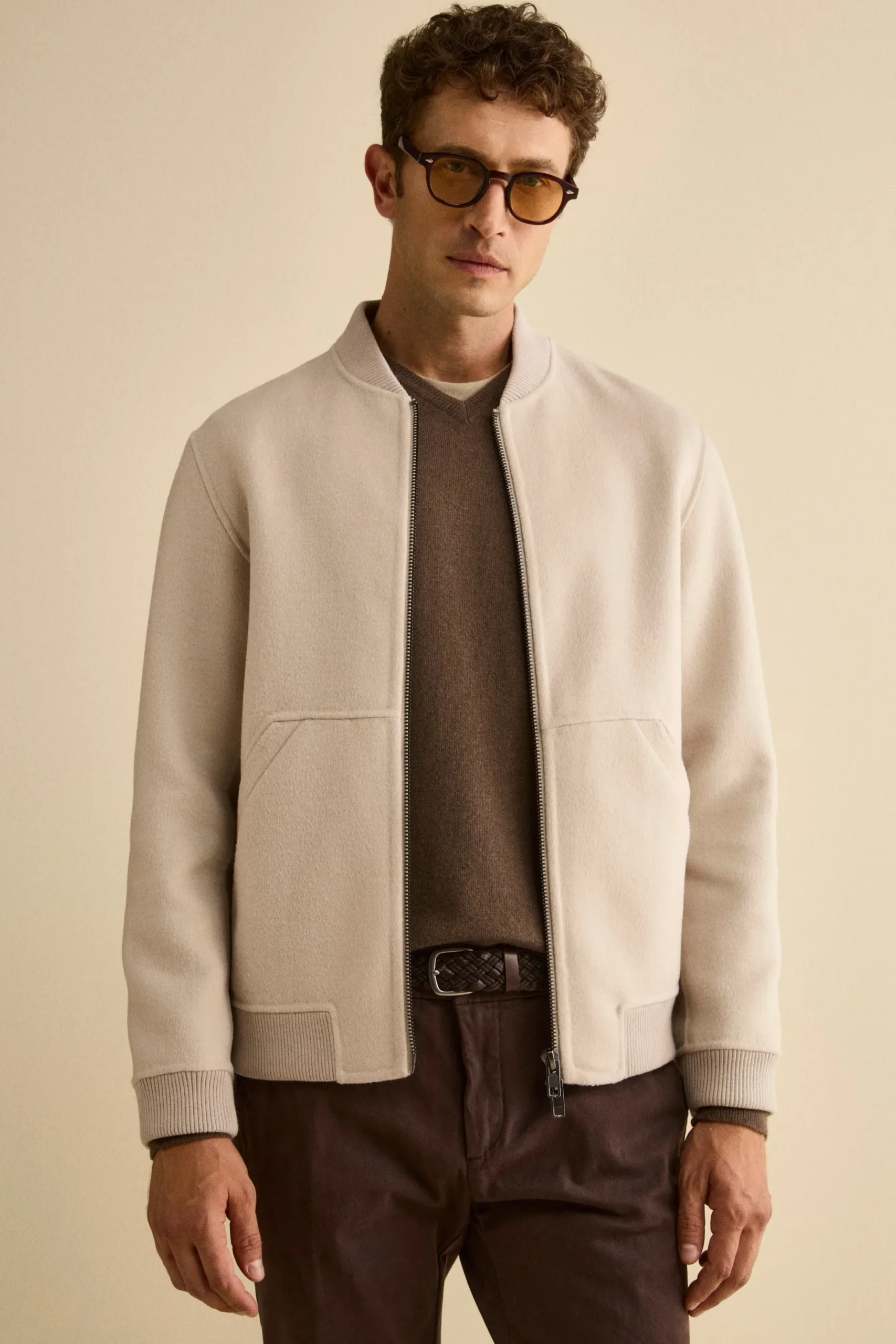 Bomber in Lana con Zip - GHIACCIO