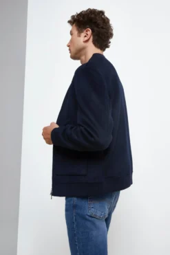 Bomber in Lana con Zip - NAVY