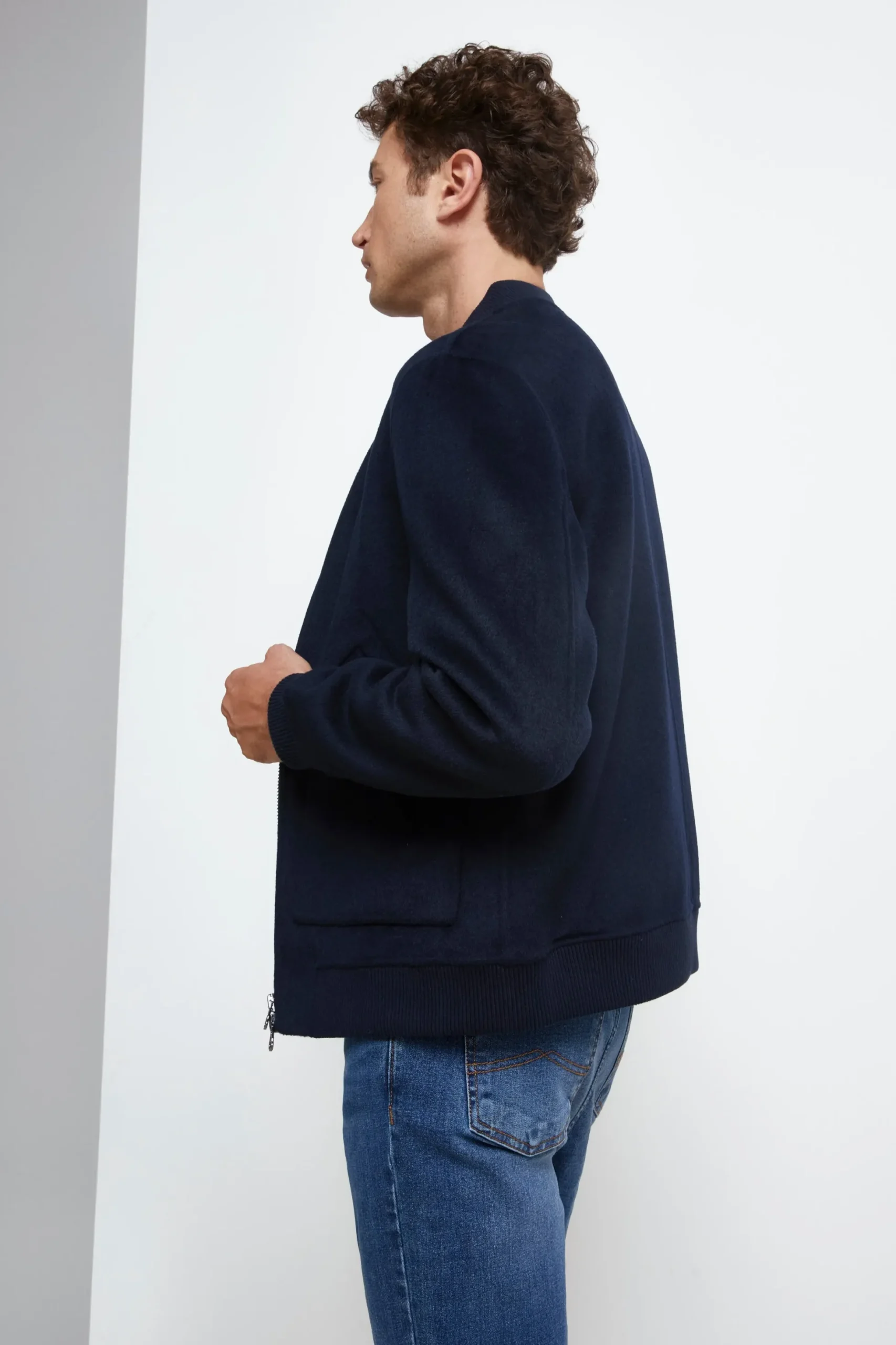 Bomber in Lana con Zip - NAVY