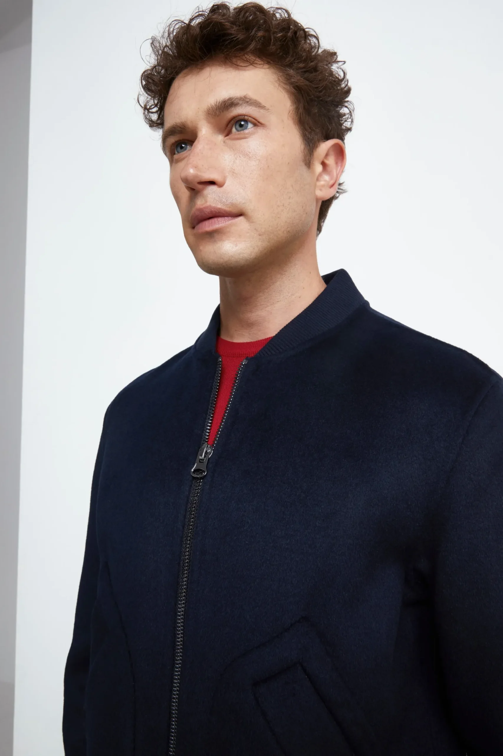 Bomber in Lana con Zip - NAVY