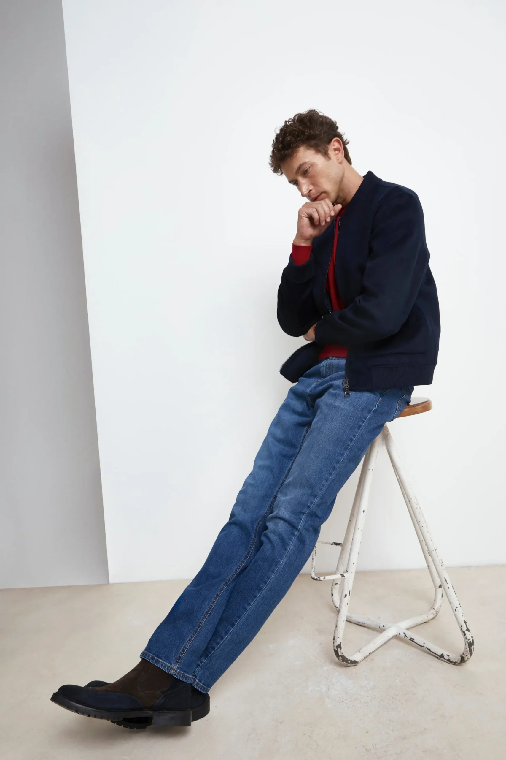 Bomber in Lana con Zip - NAVY
