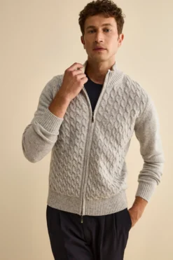 Bomber Lupetto a Trecce in Lana - GRIGIO MELANGE