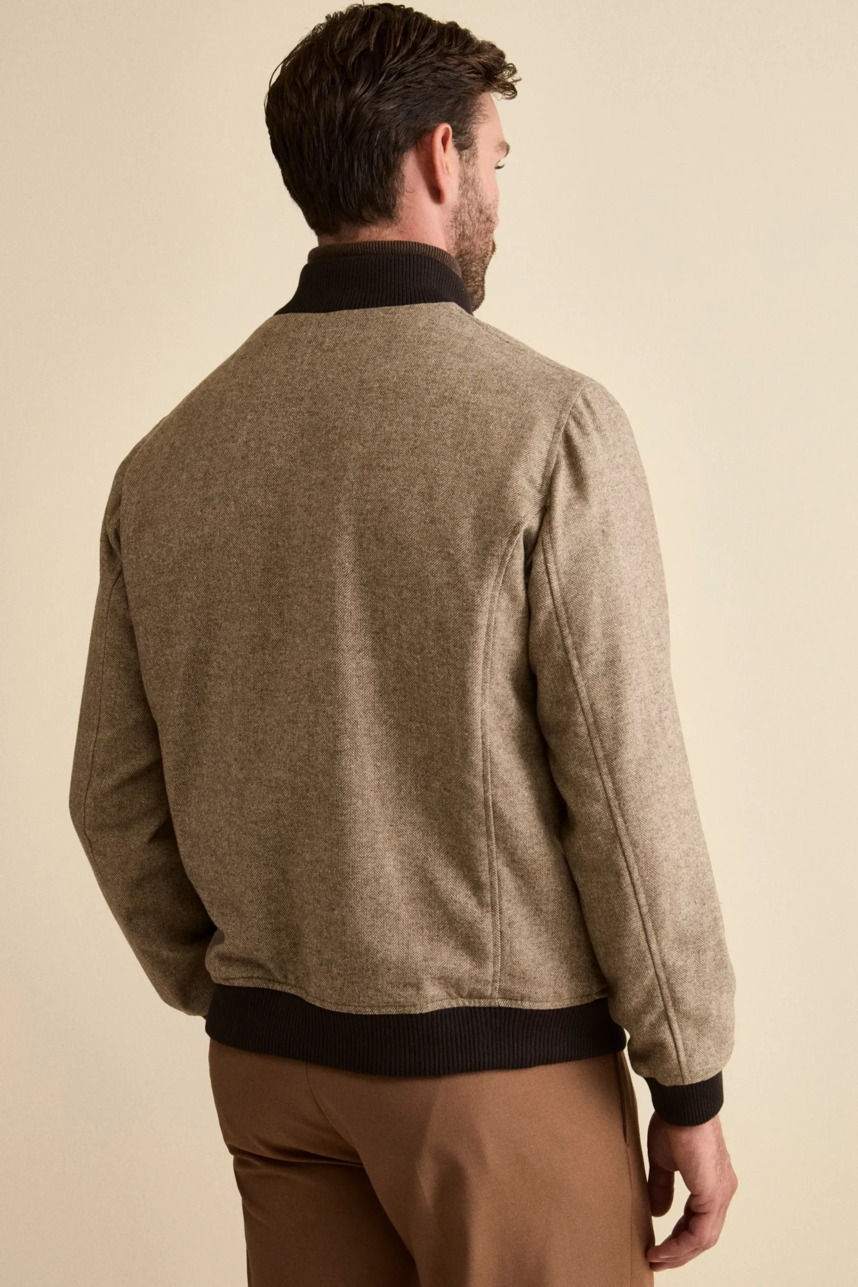 Bomber Spigato con Tasche in Misto Lana - MARRONE SPIGATO