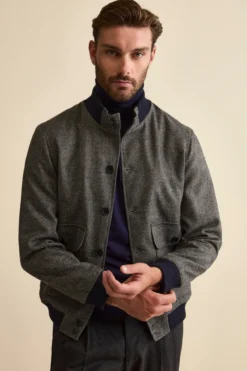 Bomber Spigato con Tasche in Misto Lana - GRIGIO SPIGATO