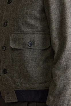 Bomber Spigato con Tasche in Misto Lana - GRIGIO SPIGATO