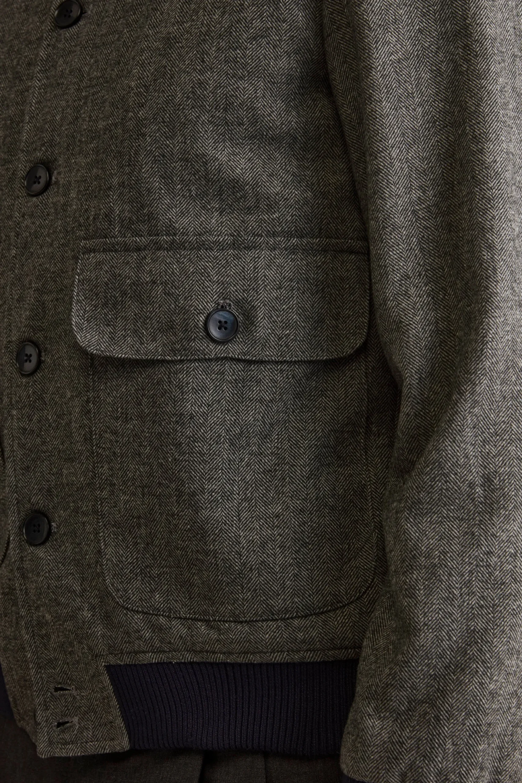 Bomber Spigato con Tasche in Misto Lana - GRIGIO SPIGATO