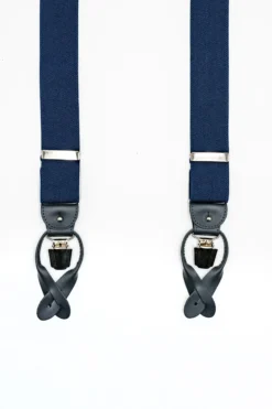Bretelle Tinta Unita con Clip e Asole in Pelle - BLU